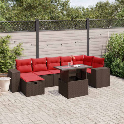 Conjunto de sofá de jardim com 8 peças e almofadas em rattan sintético marrom