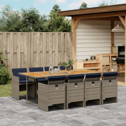 Conjunto de jantar para jardim de 9 peças com almofadas, em rattan sintético cinza