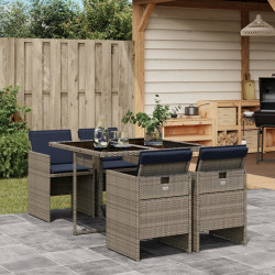 Conjunto de jantar para jardim de 5 peças com almofadas, em rattan sintético cinza