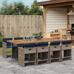 Conjunto de jantar para jardim de 9 peças com almofadas, em rattan sintético cinza