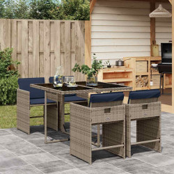 Conjunto de jantar para jardim de 5 peças com almofadas, em rattan sintético cinza