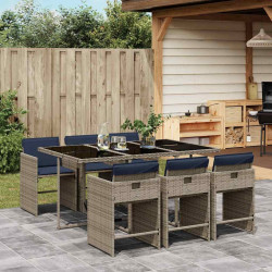 Conjunto de jantar para jardim com 7 peças e almofadas em rattan sintético cinza