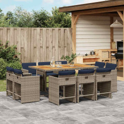 Conjunto de jantar para jardim com 11 peças e almofadas, em rattan sintético cinza