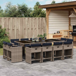 Conjunto de jantar para jardim com 13 peças e almofadas em rattan sintético cinza