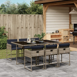 Conjunto de jantar para jardim com 7 peças e almofadas em rattan sintético cinza
