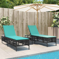 Espreguiçadeiras (2 peças) com mesa, em rattan sintético preto