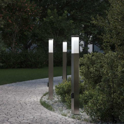 Luminárias de balizador com tomada, 3 peças, 80 cm, aço inoxidável, IP44