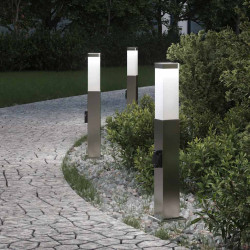 Luminárias de balizador com tomada, 3 peças, 50 cm, aço inoxidável, IP44