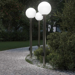 Conjunto de 3 postes de iluminação com sensor e tomada, 120 cm, aço inoxidável, IP44