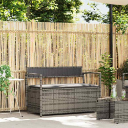 Banco de jardim com espaço de armazenamento e almofada, em rattan sintético cinza, da