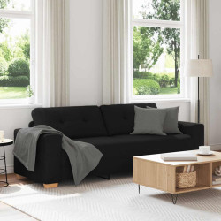 Sofá de 3 lugares, preto, 220x78x80 cm, em tecido