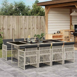 9 Pcs conjunto de jantar p/ jardim c/ almofadões cinzento claro
