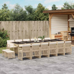 17 Pcs conjunto de jantar p/ jardim c/ almofadões vime PE bege