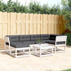 6 Pcs conj. sofás de jardim c/ almofadões pinho maciço branco