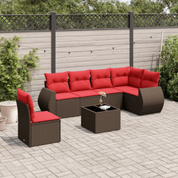 Conjunto de sofá de jardim com 7 peças e almofadas em rattan sintético marrom