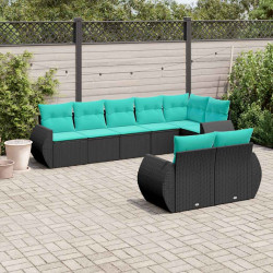 Conjunto de sofá de jardim com 8 peças e almofadas em rattan sintético preto