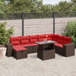 Conjunto de sofá de jardim com 9 peças e almofadas em rattan sintético marrom