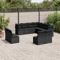 11 Pcs conjunto sofás de jardim c/ almofadões vime PE preto