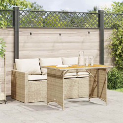 2 Pcs conjunto de jantar p/ jardim com almofadões vime PE bege