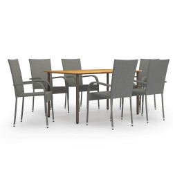 7 Pcs conjunto de jantar para jardim vime PE cinzento