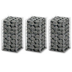 Conjunto de gabiões 3 pcs arame galvanizado 25 x 25 x 50 cm
