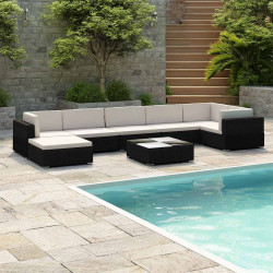 8 Pcs conjunto lounge de jardim c/ almofadões vime PE preto
