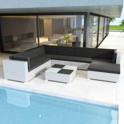 8 Pcs conjunto lounge de jardim c/ almofadões vime PE branco
