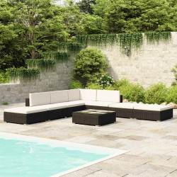 8 Pcs conjunto lounge de jardim c/ almofadões vime PE preto