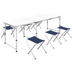 Conj. mesa campismo dobrável c/ 6 bancos altura ajust. 180x60cm