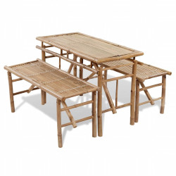 Mesa de cerveja com 2 bancos 100 cm bambu