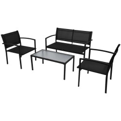 4 Pcs conjunto lounge para jardim textilene preto