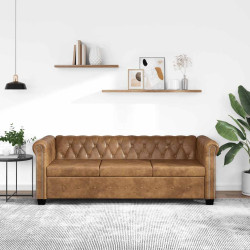 Sofá chesterfield 3 lugares couro artificial castanho