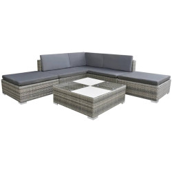 6 Pcs conjunto lounge de jardim c/ almofadões vime PE cinzento