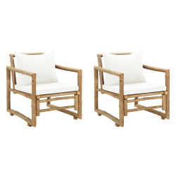 Cadeiras de jardim 2 pcs com almofadões e almofadas bambu