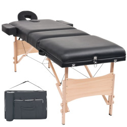 Mesa de massagem dobrável de 3 zonas 10 cm espessura preto