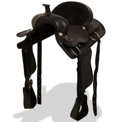 Sela western, cabresto e peitoral em couro genuíno 16" preto