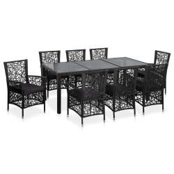 9 Pcs conjunto de jantar para exterior vime PE preto