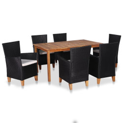 7 Pcs conjunto de jantar para jardim vime PE preto e castanho