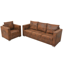 Conjunto de sofás 2 pcs camurça sintética