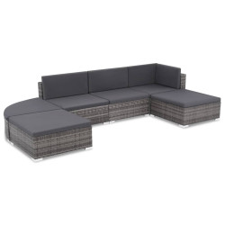 6 Pcs conjunto lounge de jardim c/ almofadões vime PE cinzento