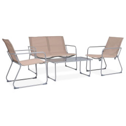 4 Pcs conjunto lounge p/ jardim tecido e aço cinza-acastanhado