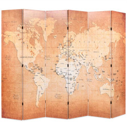 Biombo dobrável mapa mundo 228x170 cm amarelo