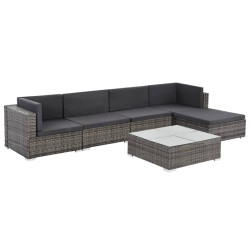 6 Pcs conjunto lounge de jardim c/ almofadões vime PE cinzento
