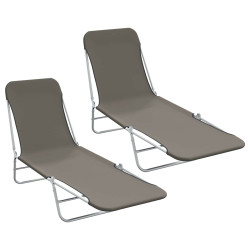 Espreguiçadeiras dobráveis 2 pcs aço e tecido cinzento