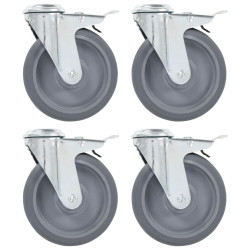 Rodas giratórias com furo e travões duplos 4 pcs 125 mm