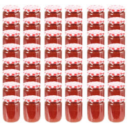 Frascos de vidro com tampas brancas e vermelhas 48 pcs 230 ml