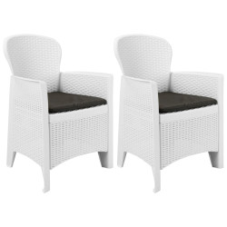 Cadeiras jardim c/ almofadão 2 pcs plástico branco aspeto vime