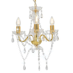 Lustre com contas redondo 3 x e14 dourado