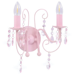 Candeeiro de parede com contas 2 x lâmpadas e14 rosa