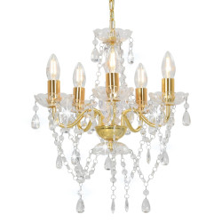 Lustre com contas de cristal redondo 5 x e14 dourado
